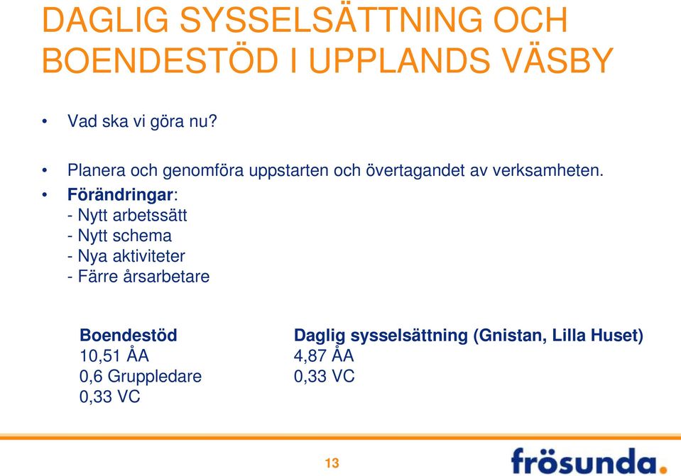 Förändringar: - Nytt arbetssätt - Nytt schema - Nya aktiviteter - Färre