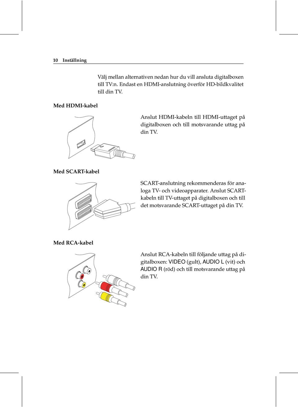 Anslut HDMI-kabeln till HDMI-uttaget på digitalboxen och till motsvarande uttag på din TV.