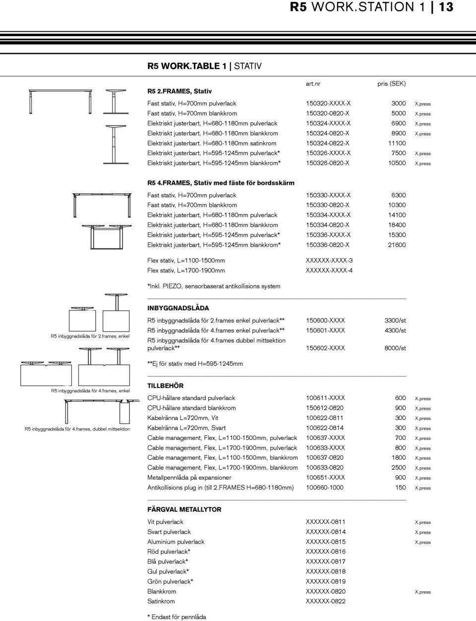 press Elektriskt justerbart, H=595-1245mm blankkrom* 150326-0820-X 10500 X.press R5 4.