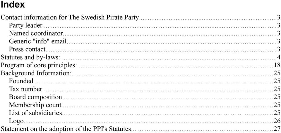 ..4 Program of core principles:...18 Background Information:...25 Founded...25 Tax number.