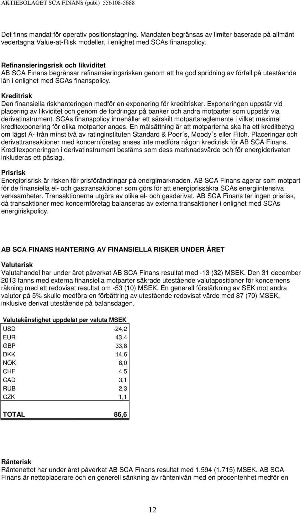 Kreditrisk Den finansiella riskhanteringen medför en exponering för kreditrisker.