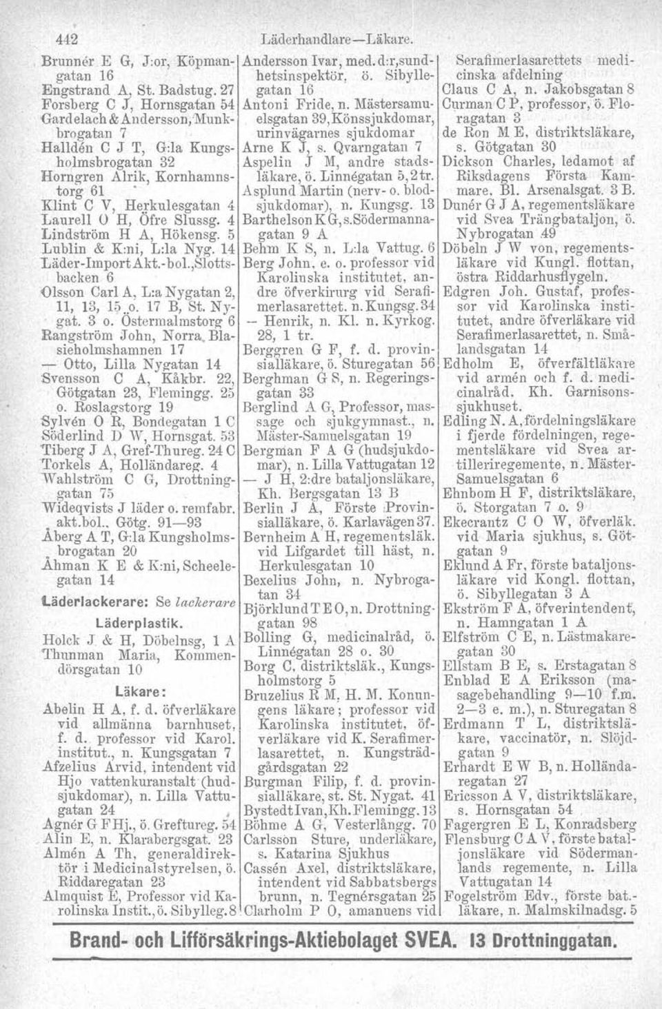 Flo- Gardelach & Andersson/Munk- elsgatan 39,Könssjukdomar, ragatan 3 bro gatan 7 urinvägarnes sjukdomar de Ron M E. distriktsläkare, Hallden C J T, Q:la Kungs- Arne K J, s. Qvarngatan 7 s.