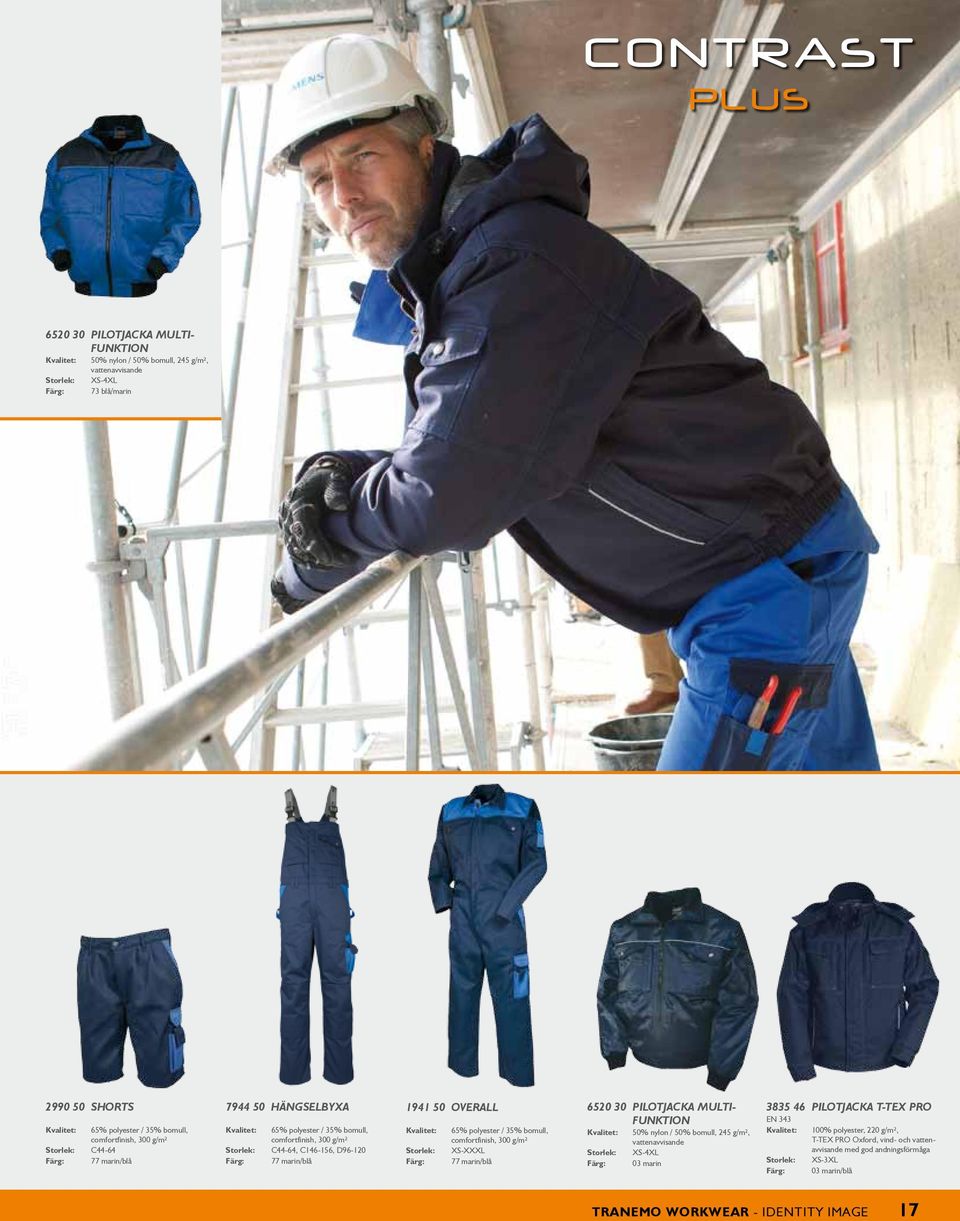 Multifunktion 50% nylon / 50% bomull, 245 g/m², vattenavvisande XS-4XL 03 marin 3835 46 Pilotjacka T-tex PRO EN 343 100% polyester,