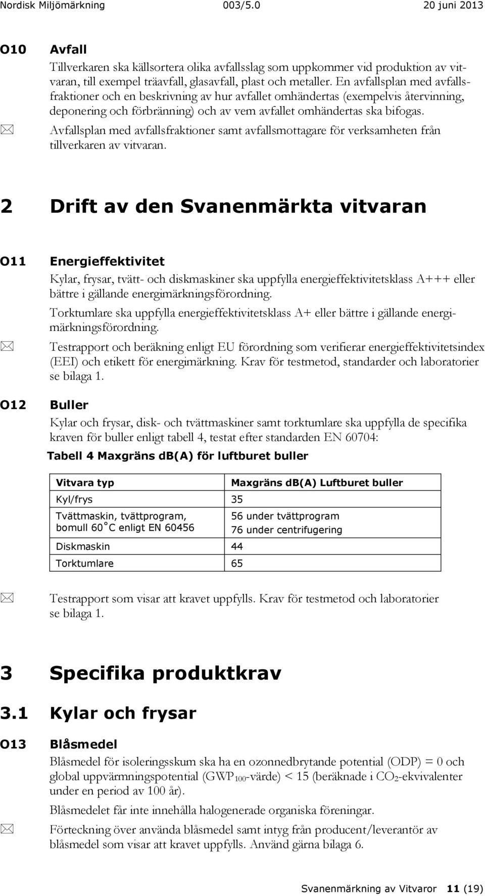 Avfallsplan med avfallsfraktioner samt avfallsmottagare för verksamheten från tillverkaren av vitvaran.