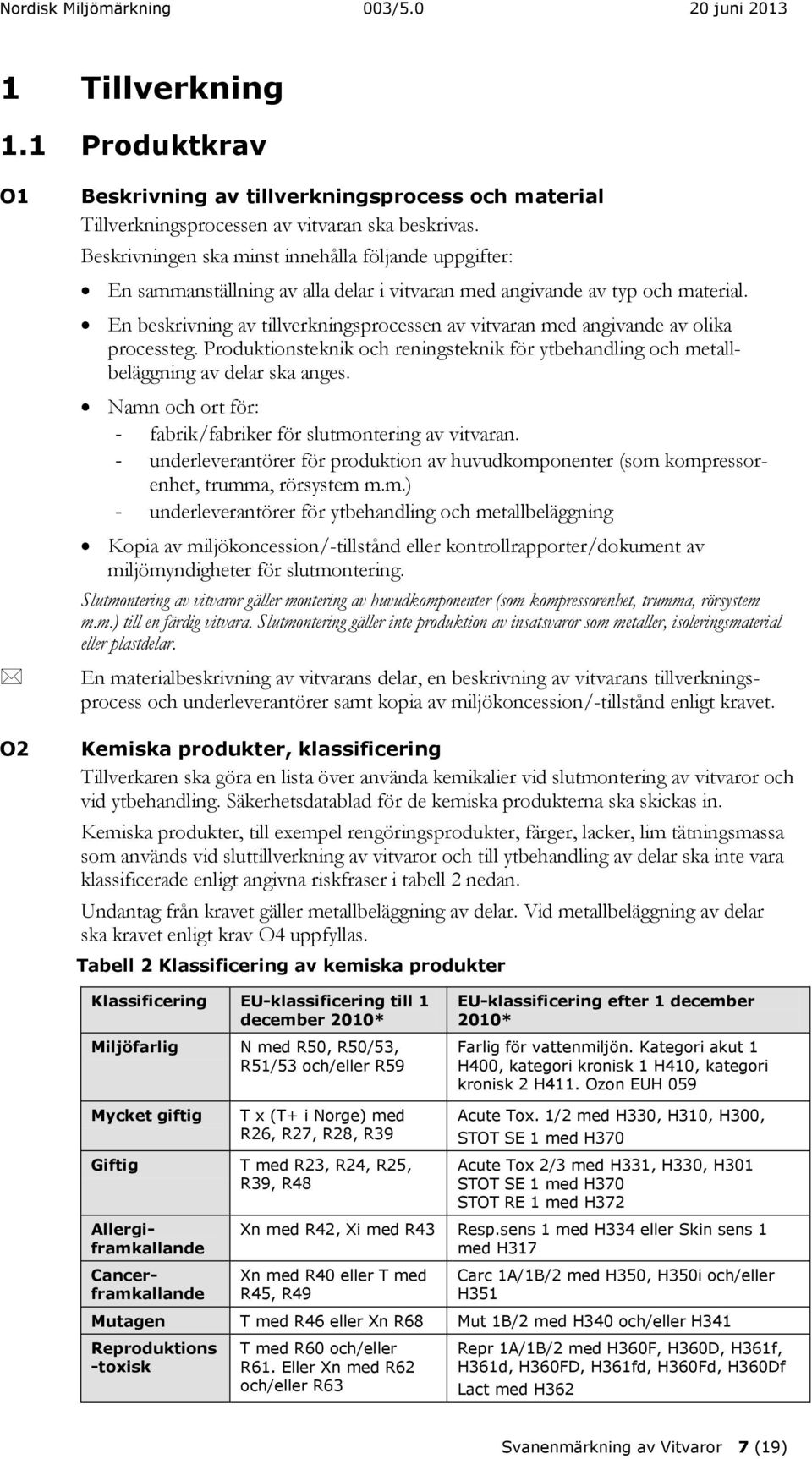 En beskrivning av tillverkningsprocessen av vitvaran med angivande av olika processteg. Produktionsteknik och reningsteknik för ytbehandling och metallbeläggning av delar ska anges.