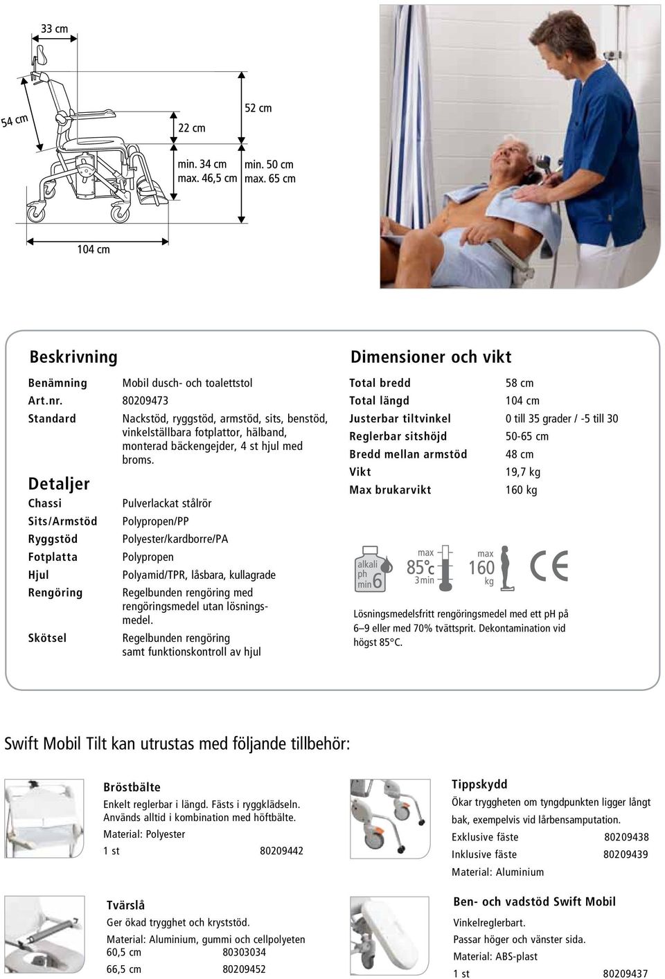 monterad bäckengejder, 4 st hjul med broms.