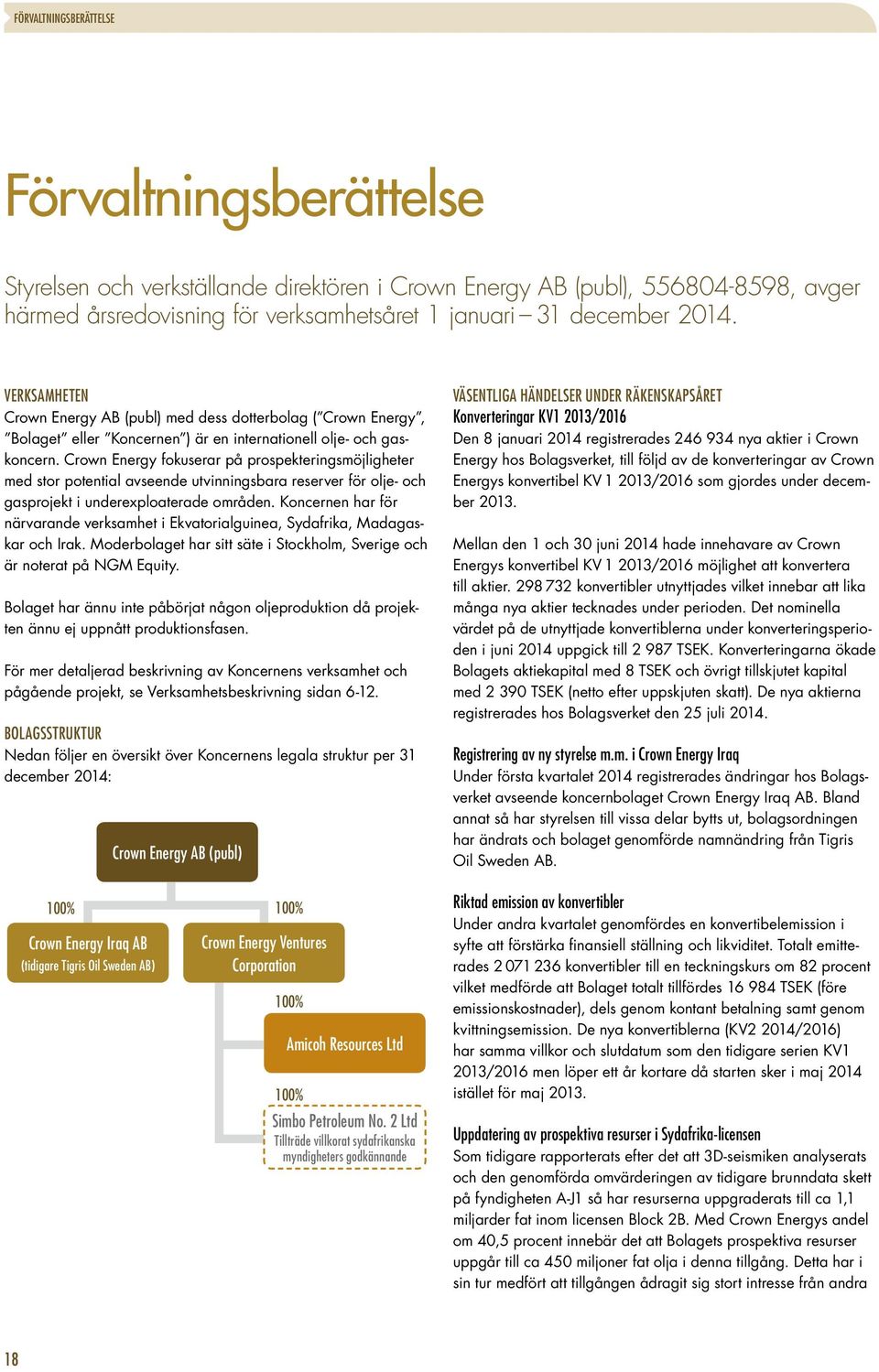 Crown Energy fokuserar på prospekteringsmöjligheter med stor potential avseende utvinningsbara reserver för olje- och gasprojekt i underexploaterade områden.