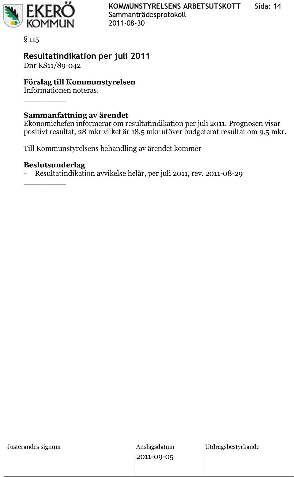 Prognosen visar positivt resultat, 28 mkr vilket är 18,5 mkr utöver budgeterat resultat om 9,5 mkr.