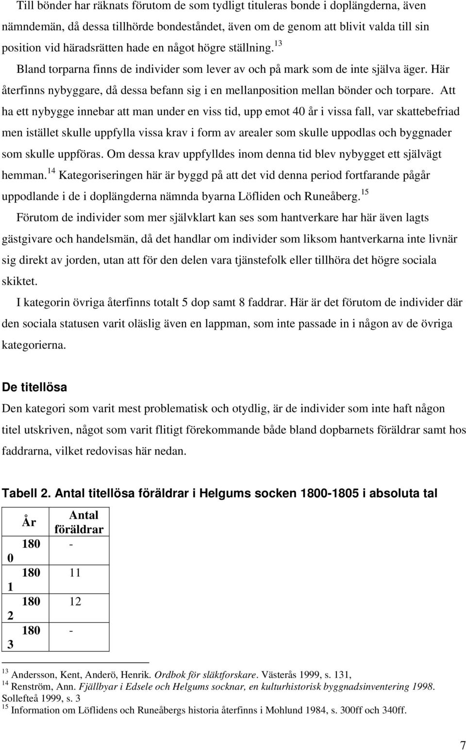 Här återfinns nybyggare, då dessa befann sig i en mellanposition mellan bönder och torpare.