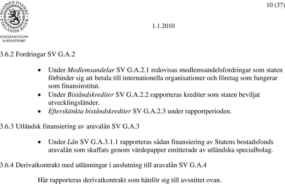 3 Utländsk finansiering av aravalån SV G.A.3 Under Lån SV G.A.3.1.