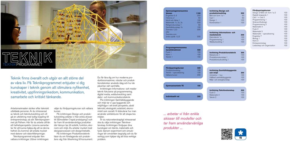 Inriktning Informations- och medieteknik 300 Datorteknik 1a 100 Programmering 1 100 Webbutveckling 1 100 Inriktning Produktionsteknik 300 Mekatronik 1 100 Produktionskunskap 1 100