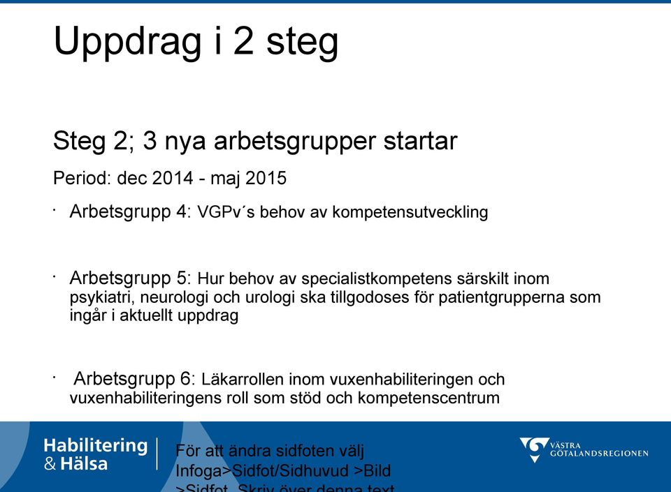 psykiatri, neurologi och urologi ska tillgodoses för patientgrupperna som ingår i aktuellt uppdrag