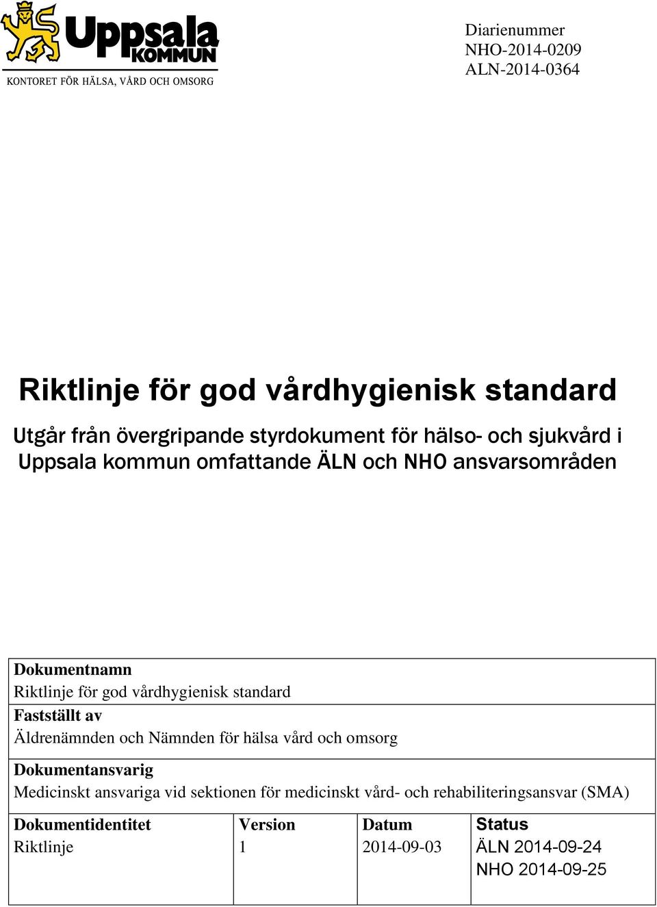 Fastställt av Äldrenämnden och Nämnden för hälsa vård och omsorg Dokumentansvarig Medicinskt ansvariga vid sektionen för