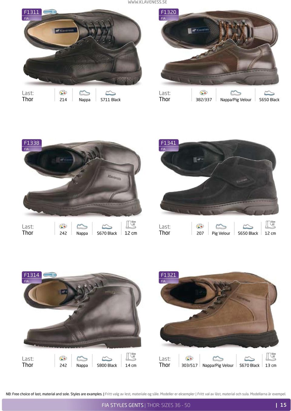 choice of last, material and sole. Styles are examples. Fritt valg av lest, materiale og såle.