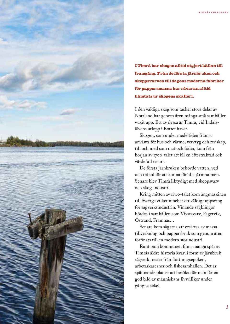 I den väldiga skog som täcker stora delar av Norrland har genom åren många små samhällen vuxit upp. Ett av dessa är Timrå, vid Indalsälvens utlopp i Bottenhavet.