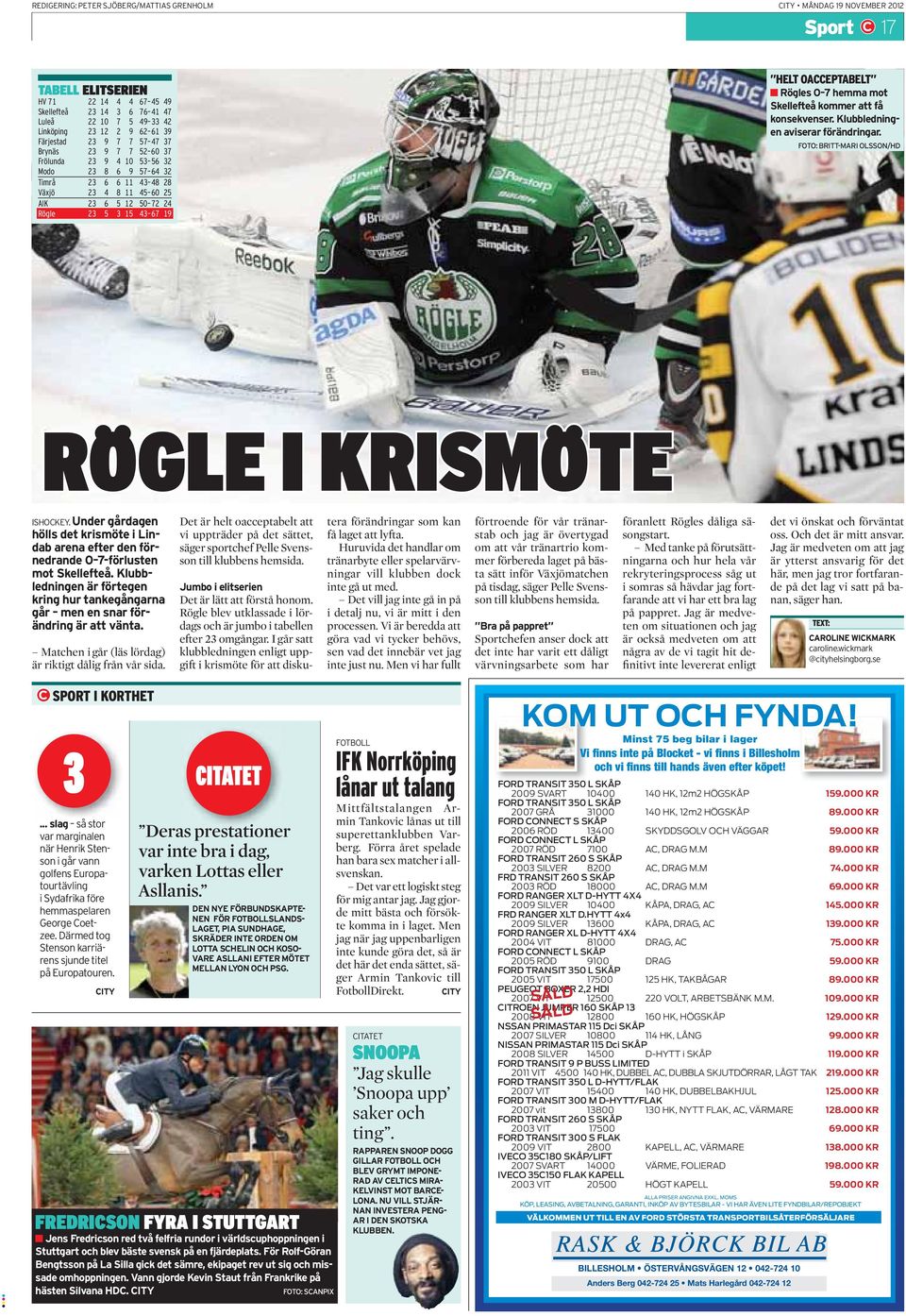 15 43 67 19 HELT OACCEPTABELT Rögles 0 7 hemma mot Skellefteå kommer att få konsekvenser. Klubbledningen aviserar förändringar. FOTO: BRITT-MARI OLSSON/HD RÖGLE I KRISMÖTE ISHOCKEY.