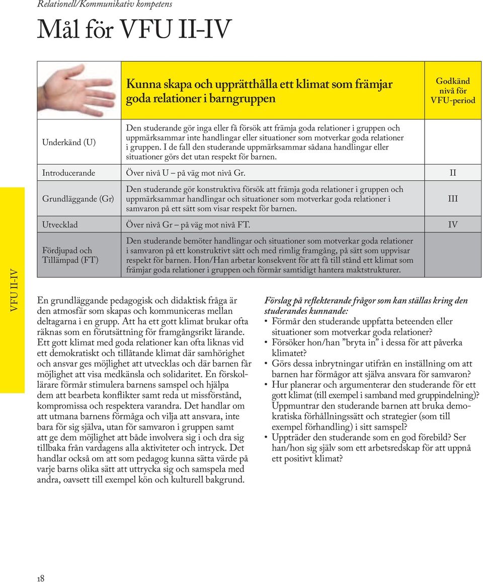 I de fall den studerande uppmärksammar sådana handlingar eller situationer görs det utan respekt för barnen. Introducerande Över nivå U på väg mot nivå Gr.