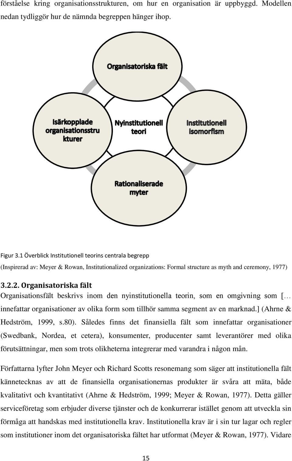 2. Organisatoriska fält Organisationsfält beskrivs inom den nyinstitutionella teorin, som en omgivning som [ innefattar organisationer av olika form som tillhör samma segment av en marknad.