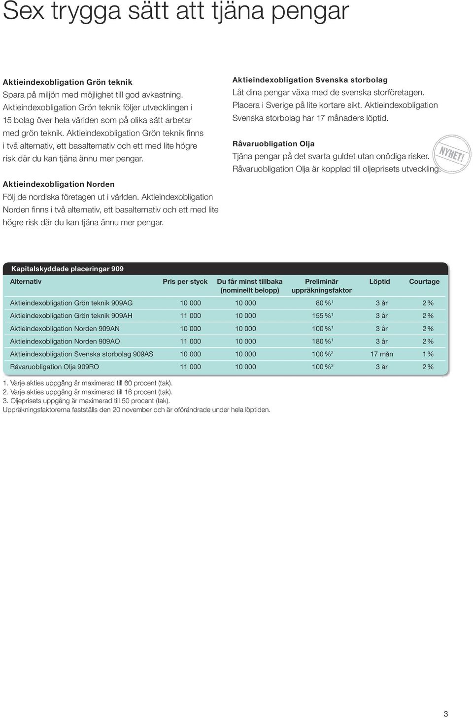 Aktieindexobligation Grön teknik finns i två alternativ, ett basalternativ och ett med lite högre risk där du kan tjäna ännu mer pengar.