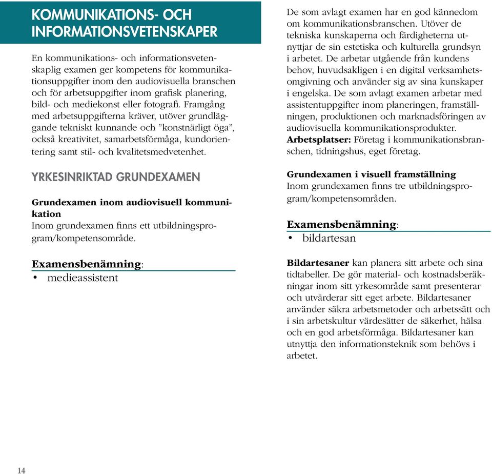 Framgång med arbetsuppgifterna kräver, utöver grundläggande tekniskt kunnande och konstnärligt öga, också kreativitet, samarbetsförmåga, kundorientering samt stil- och kvalitetsmedvetenhet.