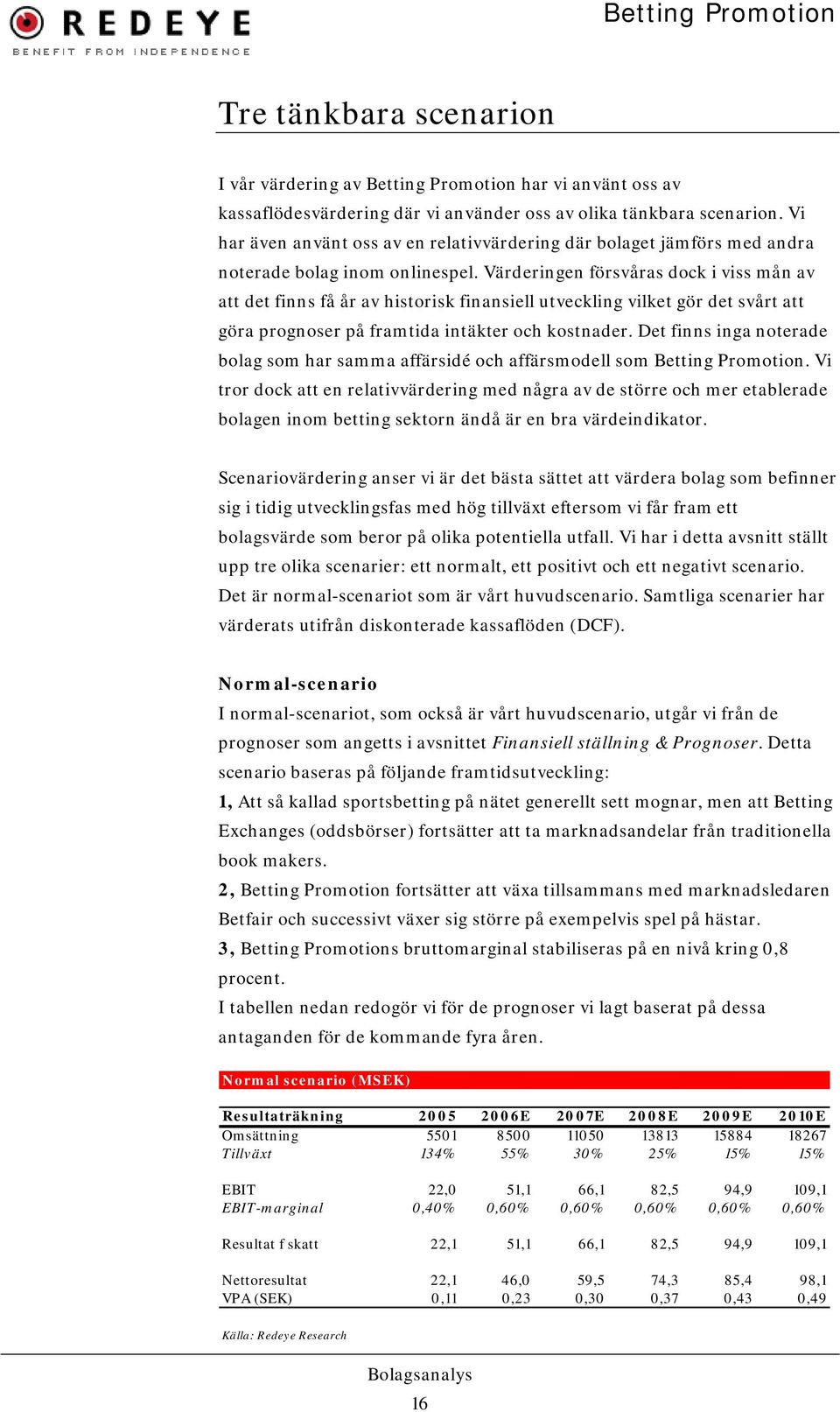 Värderingen försvåras dock i viss mån av att det finns få år av historisk finansiell utveckling vilket gör det svårt att göra prognoser på framtida intäkter och kostnader.