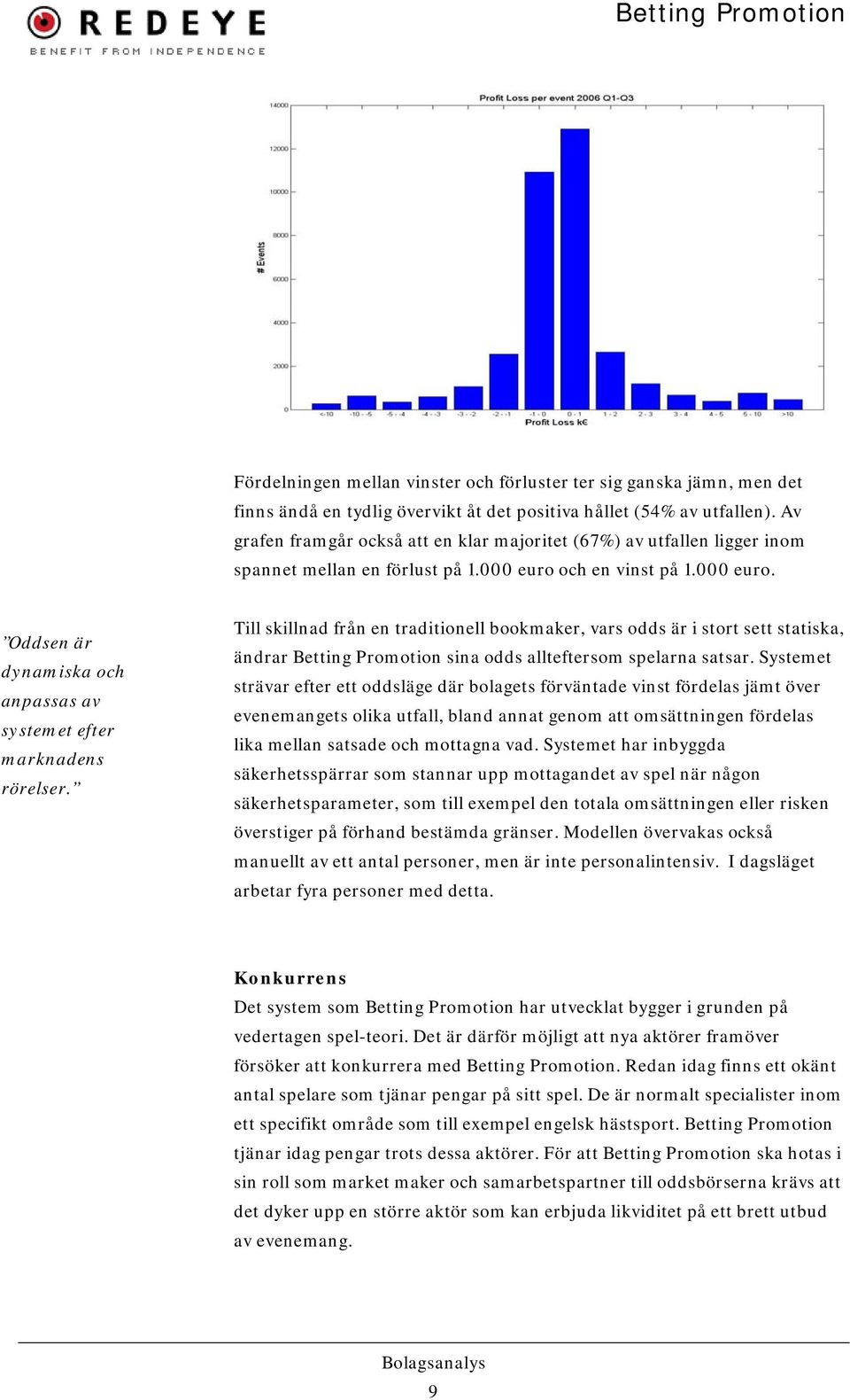 Till skillnad från en traditionell bookmaker, vars odds är i stort sett statiska, ändrar Betting Promotion sina odds allteftersom spelarna satsar.