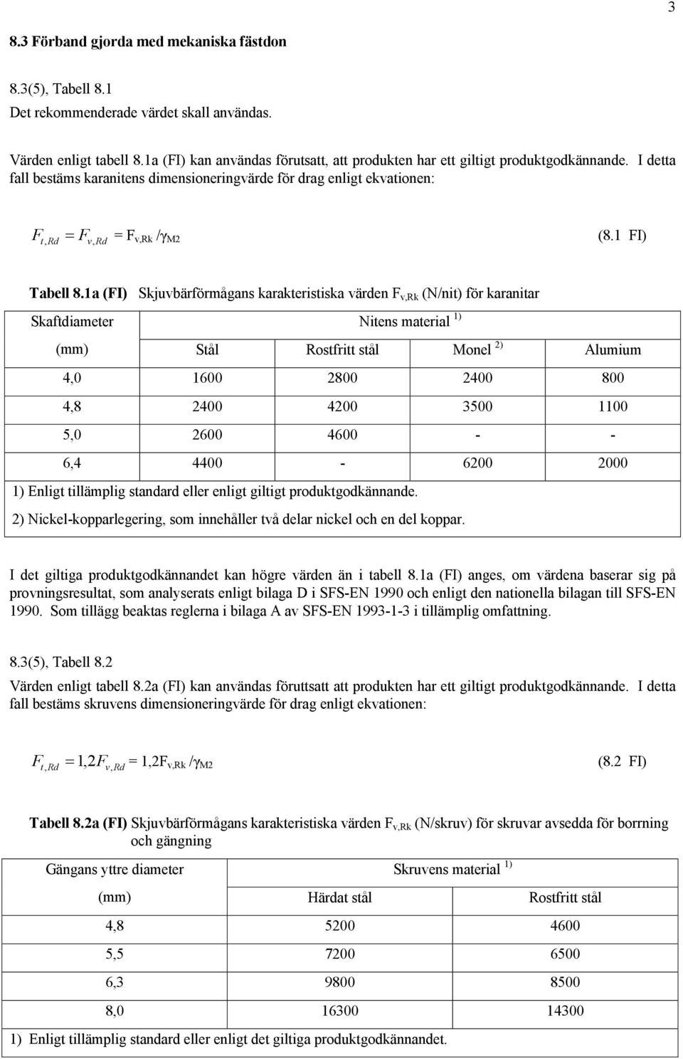 1 FI) Tabell 8.
