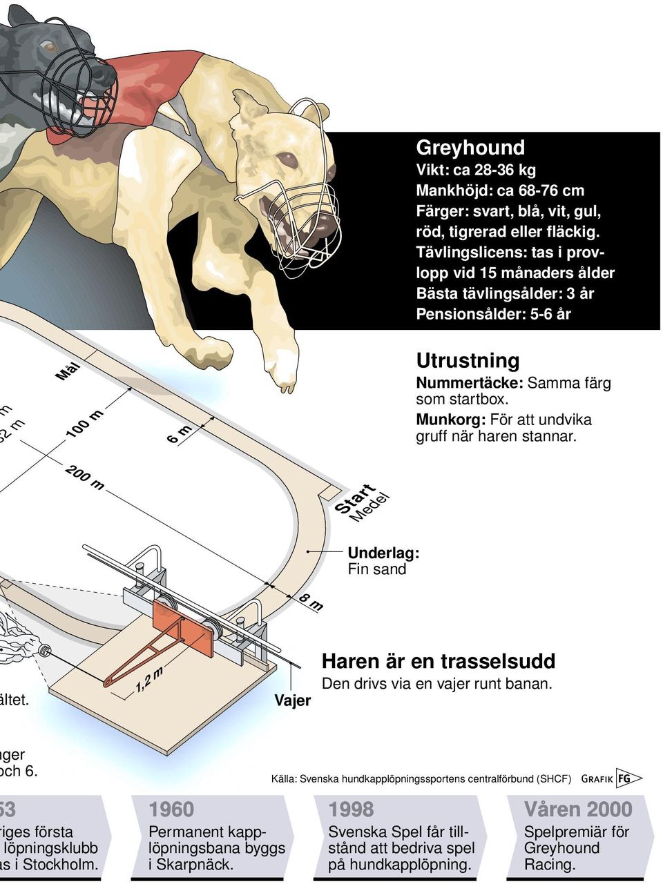 Munkorg: För att undvika gruff när haren stannar. 200 m 8 m Start Medel Underlag: Fin sand ltet. 1,2 m Vajer Haren är en trasselsudd Den drivs via en vajer runt banan. ger ch 6.