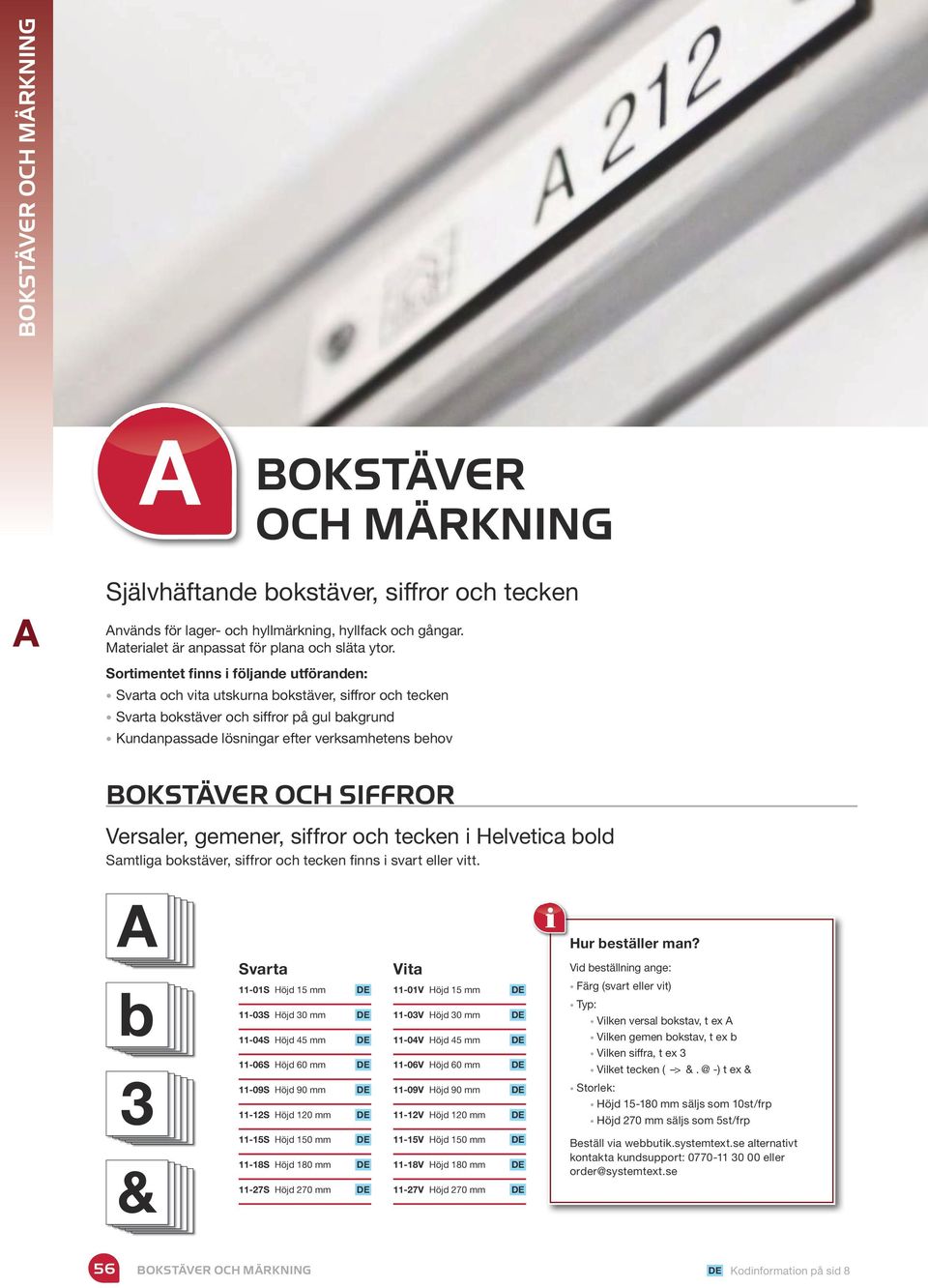 BOKSTÄVER OCH SIFFROR Versaler, gemener, siffror och tecken i Helvetica bold Samtliga bokstäver, siffror och tecken finns i svart eller vitt. Hur beställer man?