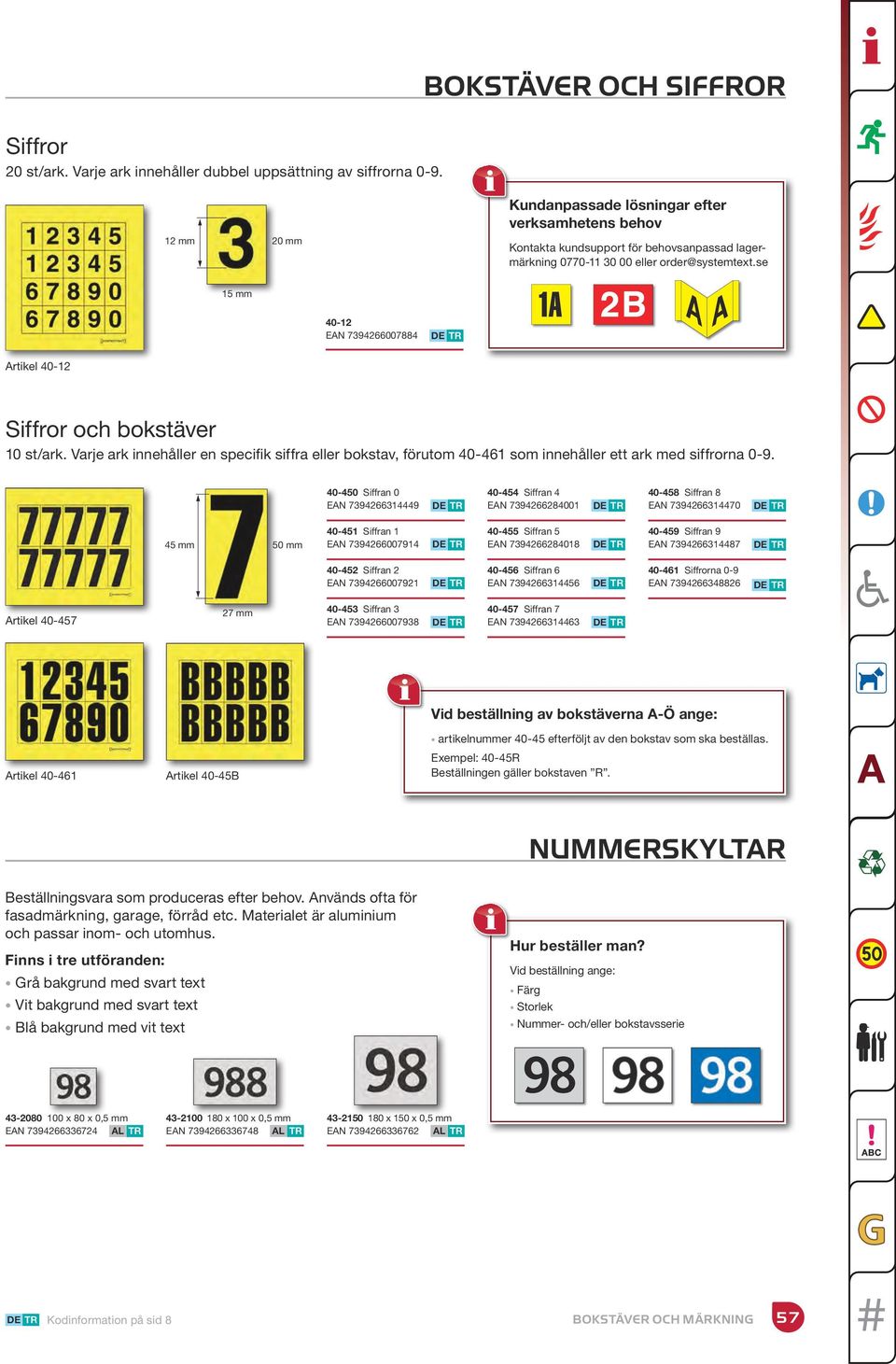 se BOKSTÄVER OCH MÄRKNING Artikel -12 Siffror och bokstäver 10 st/ark. Varje ark innehåller en specifik siffra eller bokstav, förutom -1 som innehåller ett ark med siffrorna 0-9.