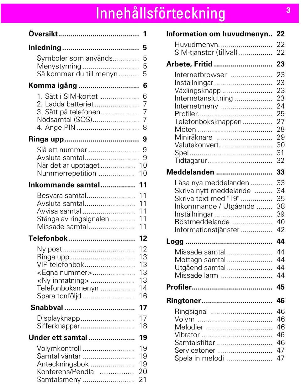 .. 11 Besvara samtal... 11 Avsluta samtal... 11 Avvisa samtal... 11 Stänga av ringsignalen... 11 Missade samtal... 11 Telefonbok... 12 Ny post... 12 Ringa upp... 13 VIP-telefonbok... 13 <Egna nummer>.