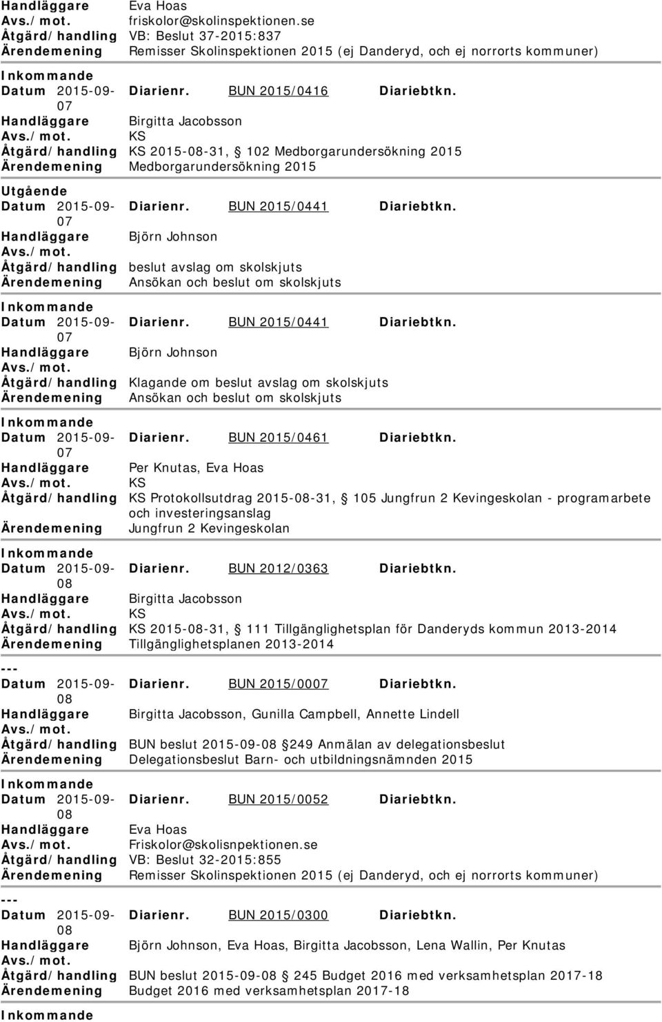 Åtgärd/handling beslut avslag om skolskjuts Ärendemening Ansökan och beslut om skolskjuts Datum 25-09- Diarienr. BUN 25/0441 Diariebtkn.