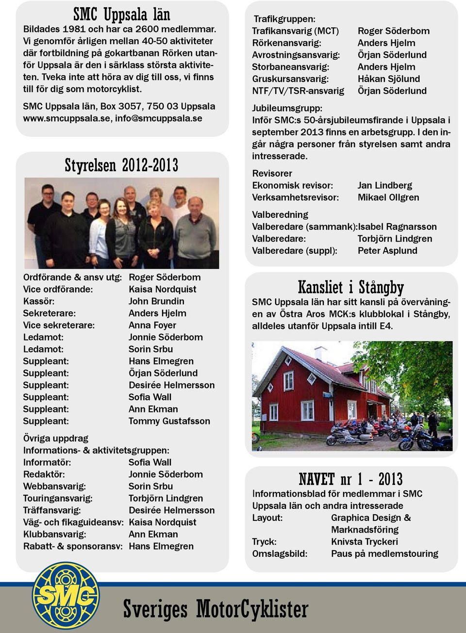 se Styrelsen 2012-2013 Ordförande & ansv utg: Roger Söderbom Vice ordförande: Kaisa Nordquist Kassör: John Brundin Sekreterare: Vice sekreterare: Anna Foyer Ledamot: Jonnie Söderbom Ledamot: Sorin