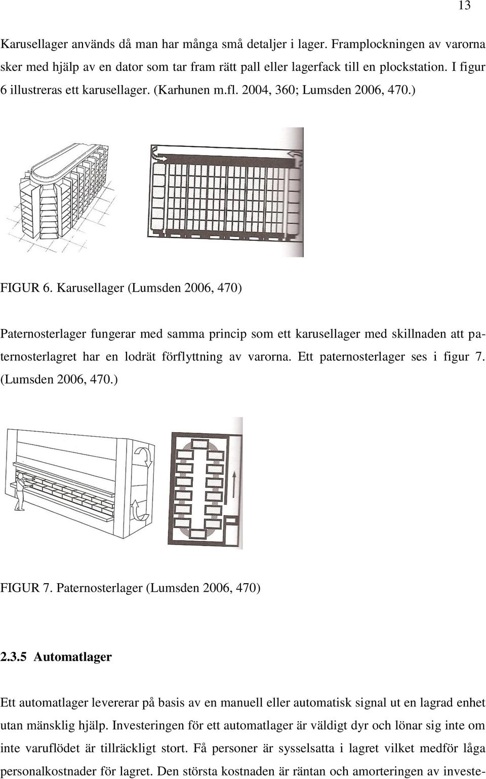 Karusellager (Lumsden 2006, 470) Paternosterlager fungerar med samma princip som ett karusellager med skillnaden att paternosterlagret har en lodrät förflyttning av varorna.