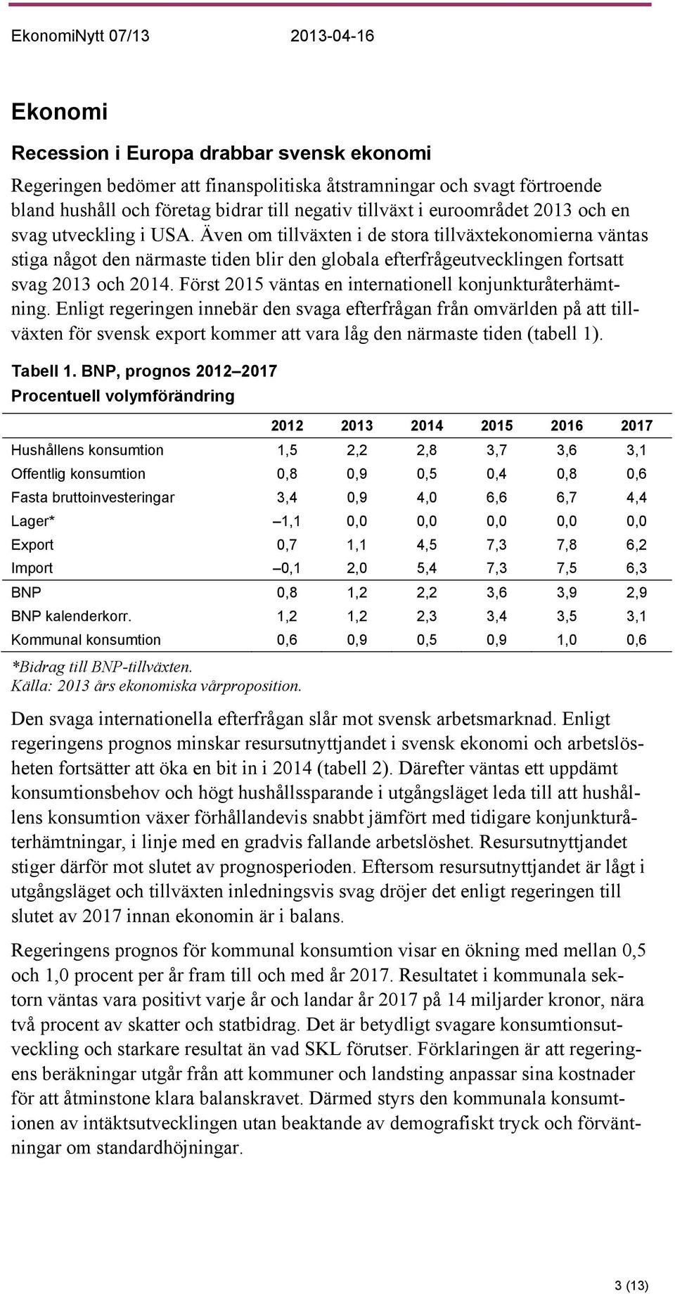 Först 2015 väntas en internationell konjunkturåterhämtning.