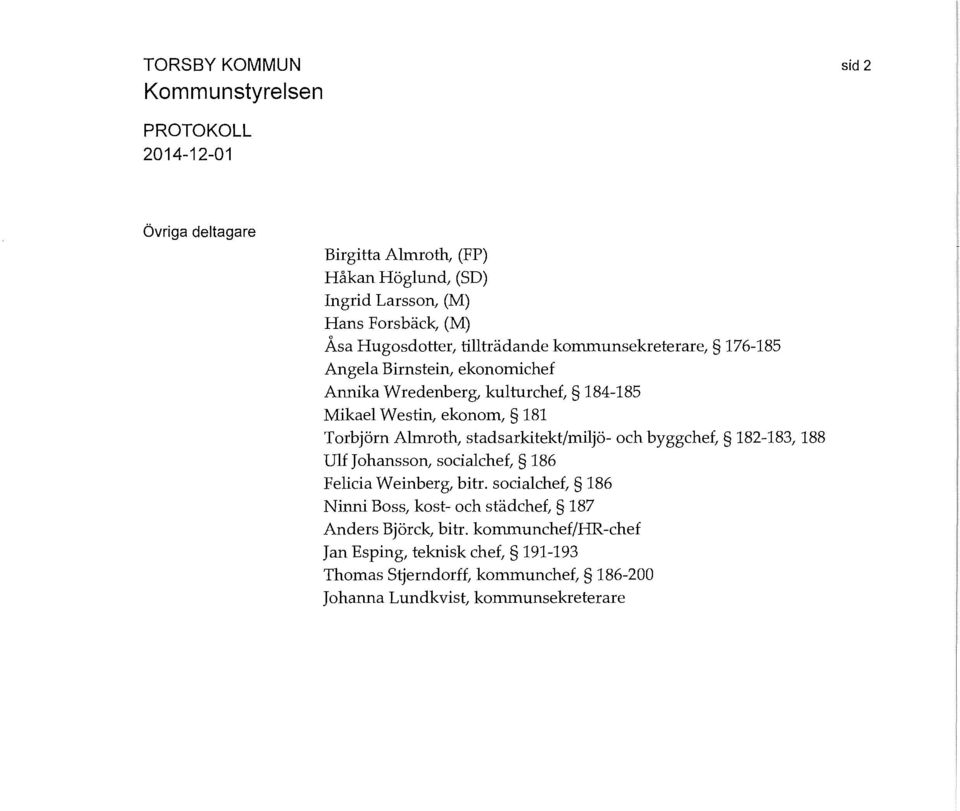 Almroth, stadsarkitekt/miljö- och byggchef, 182-183, 188 Ulf Johansson, socialchef, 186 Felida Weinberg, bitr.