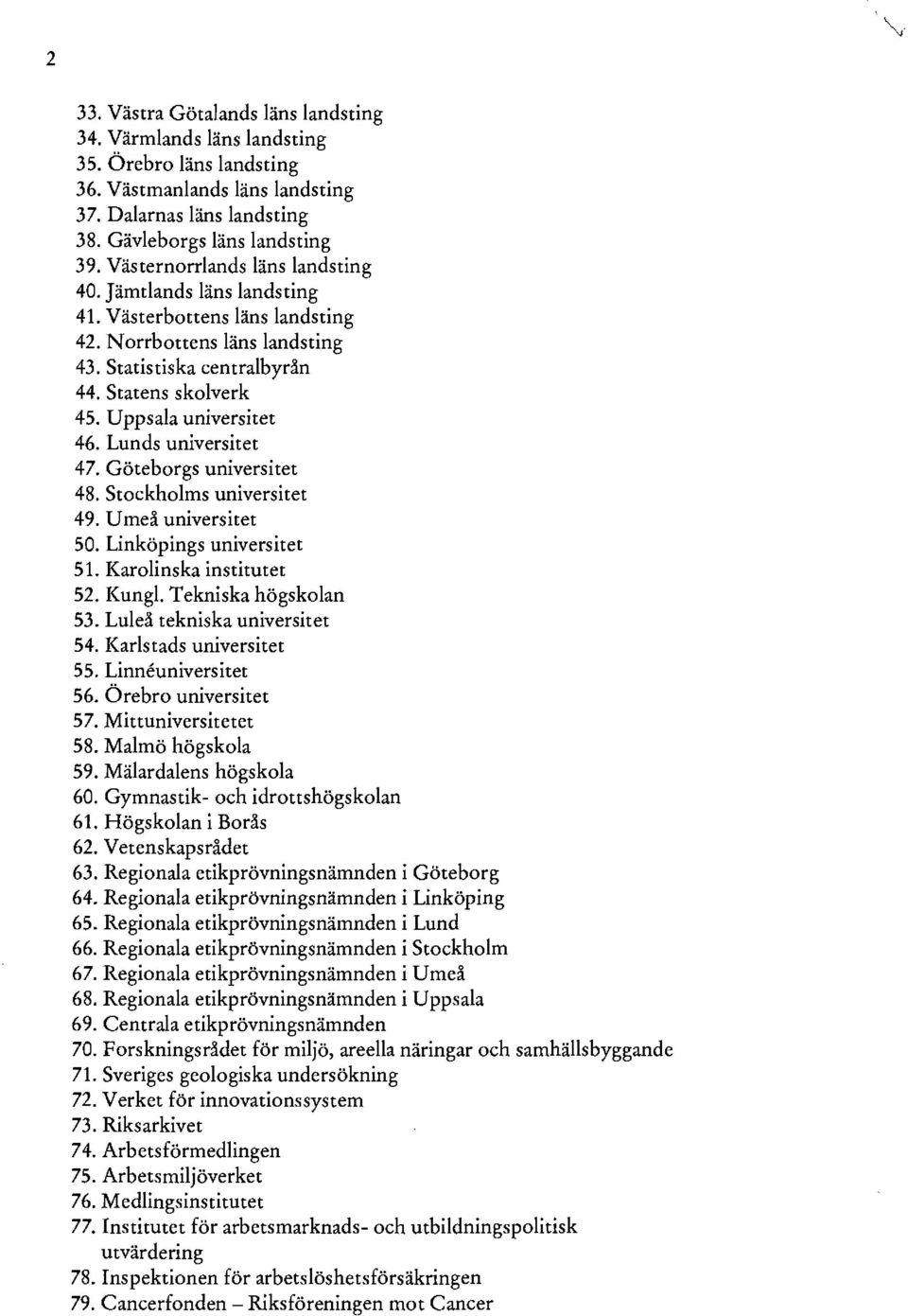 Uppsala universitet 46. Lunds universitet 47. Göteborgs universitet 48. Stockholms universitet 49. Umeå universitet 50. Linköpings universitet 51. Karolinska institutet 52. Kungl.