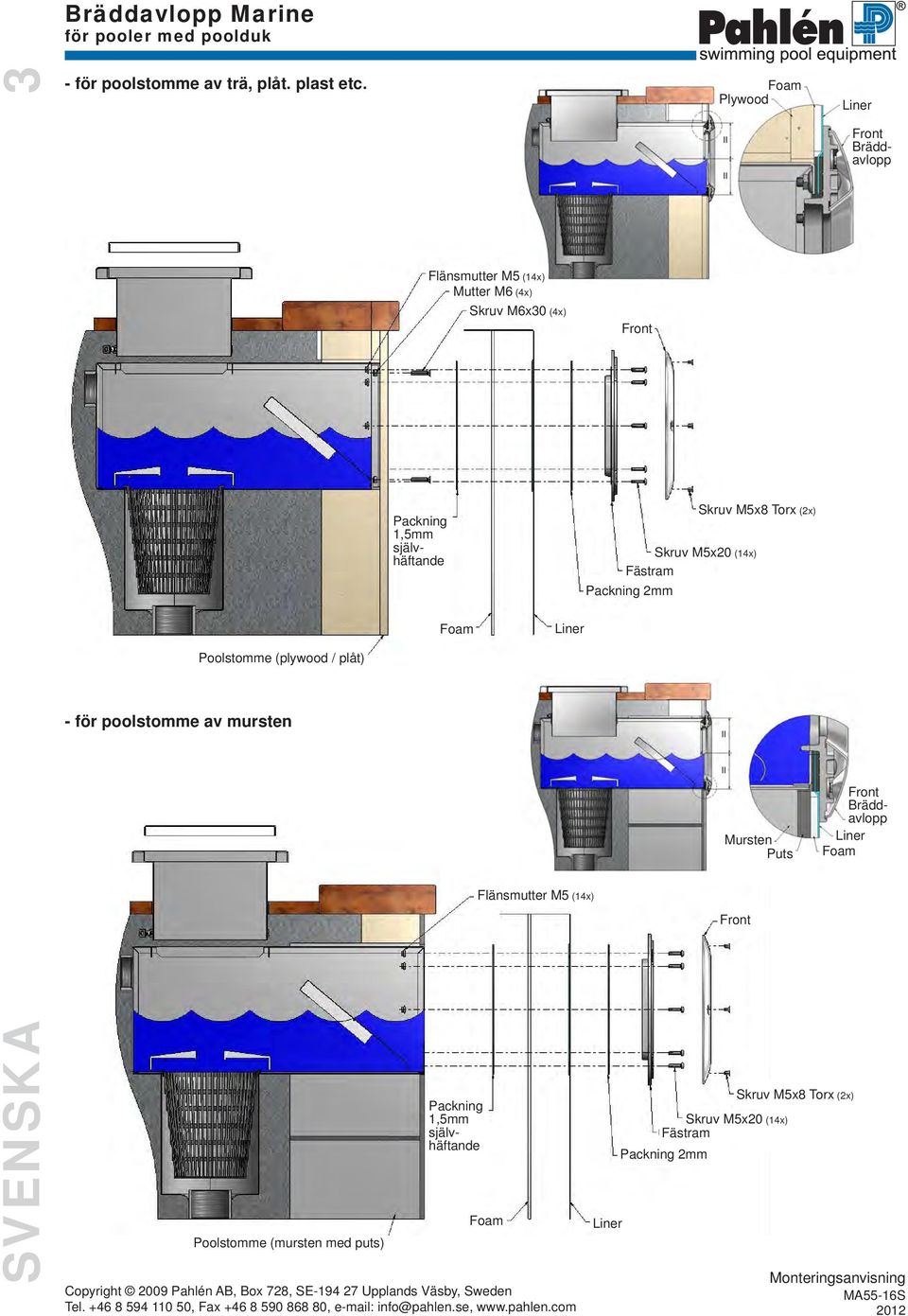 (x) Packning,5mm Copyright 009 Pahlén B, Box 78, S-9 7 Upplands Väsby, Sweden Tel. +6 8 59 0 50, Fax +6 8 590 868 80, e-mail: info@pahlen.se, www.
