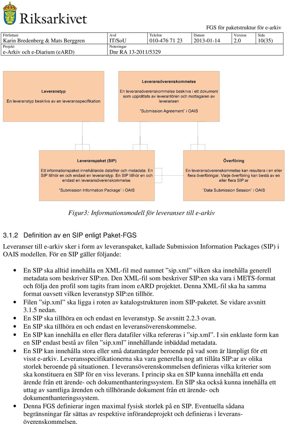 Den XML-fil som beskriver SIP:en ska vara i METS-format och följa den profil som tagits fram inom eard projektet. Denna XML-fil ska ha samma format oavsett vilken leveranstyp SIP:en tillhör.