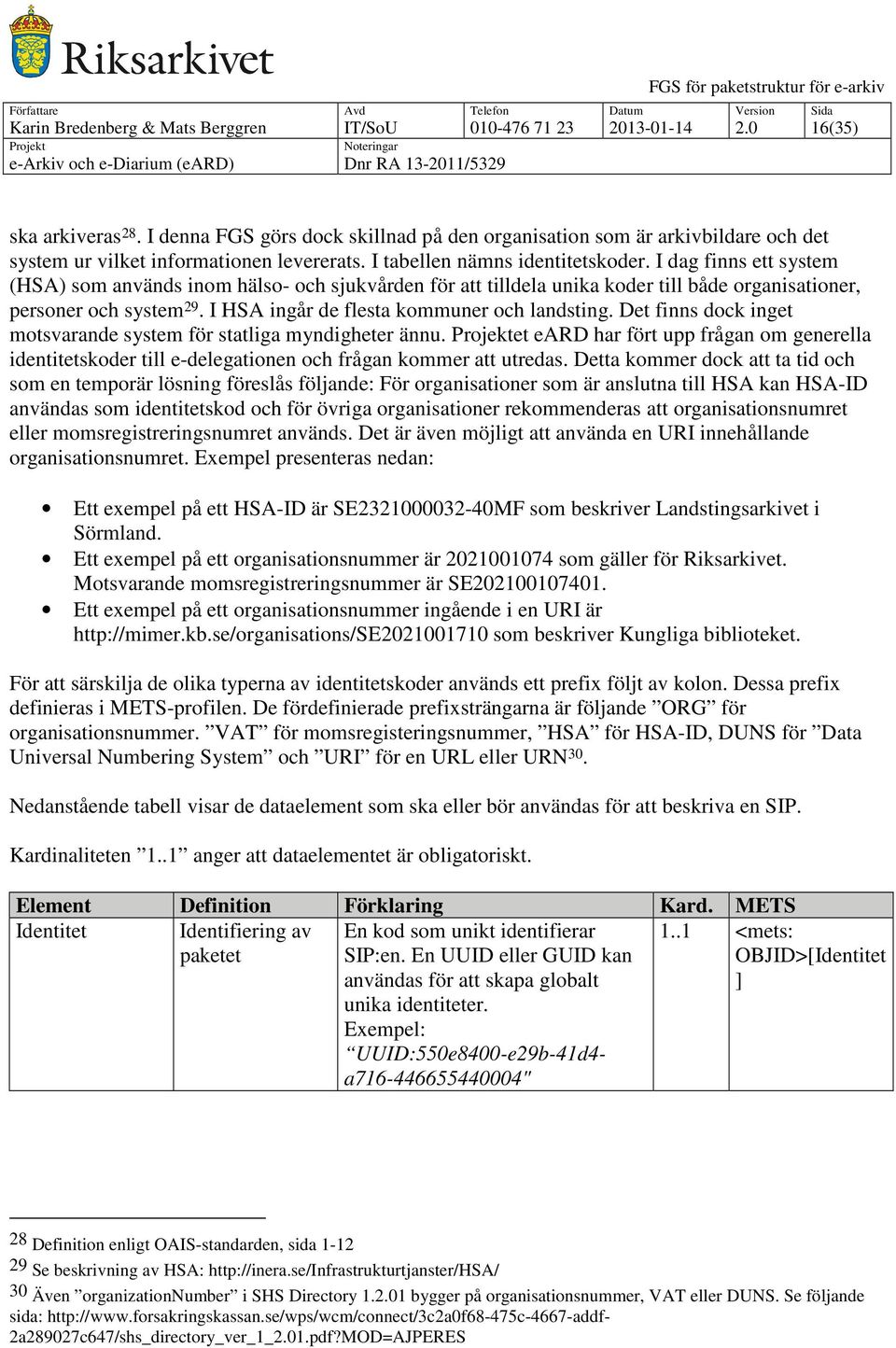 I dag finns ett system (HSA) som används inom hälso- och sjukvården för att tilldela unika koder till både organisationer, personer och system 29. I HSA ingår de flesta kommuner och landsting.