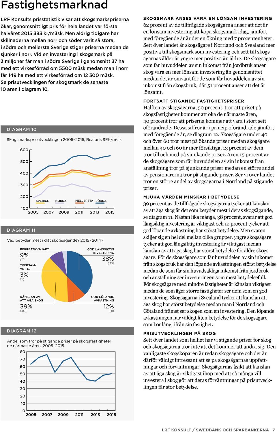 Vid en investering i skogsmark på 3 miljoner får man i södra Sverige i genomsnitt 37 ha med ett virkesförråd om 5500 m3sk medan man i norr får 149 ha med ett virkesförråd om 12 300 m3sk.