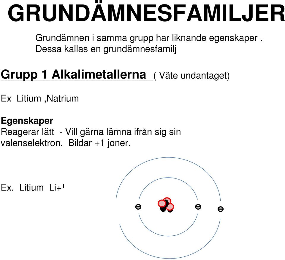 undantaget) Ex Litium,Natrium Egenskaper Reagerar lätt - Vill gärna