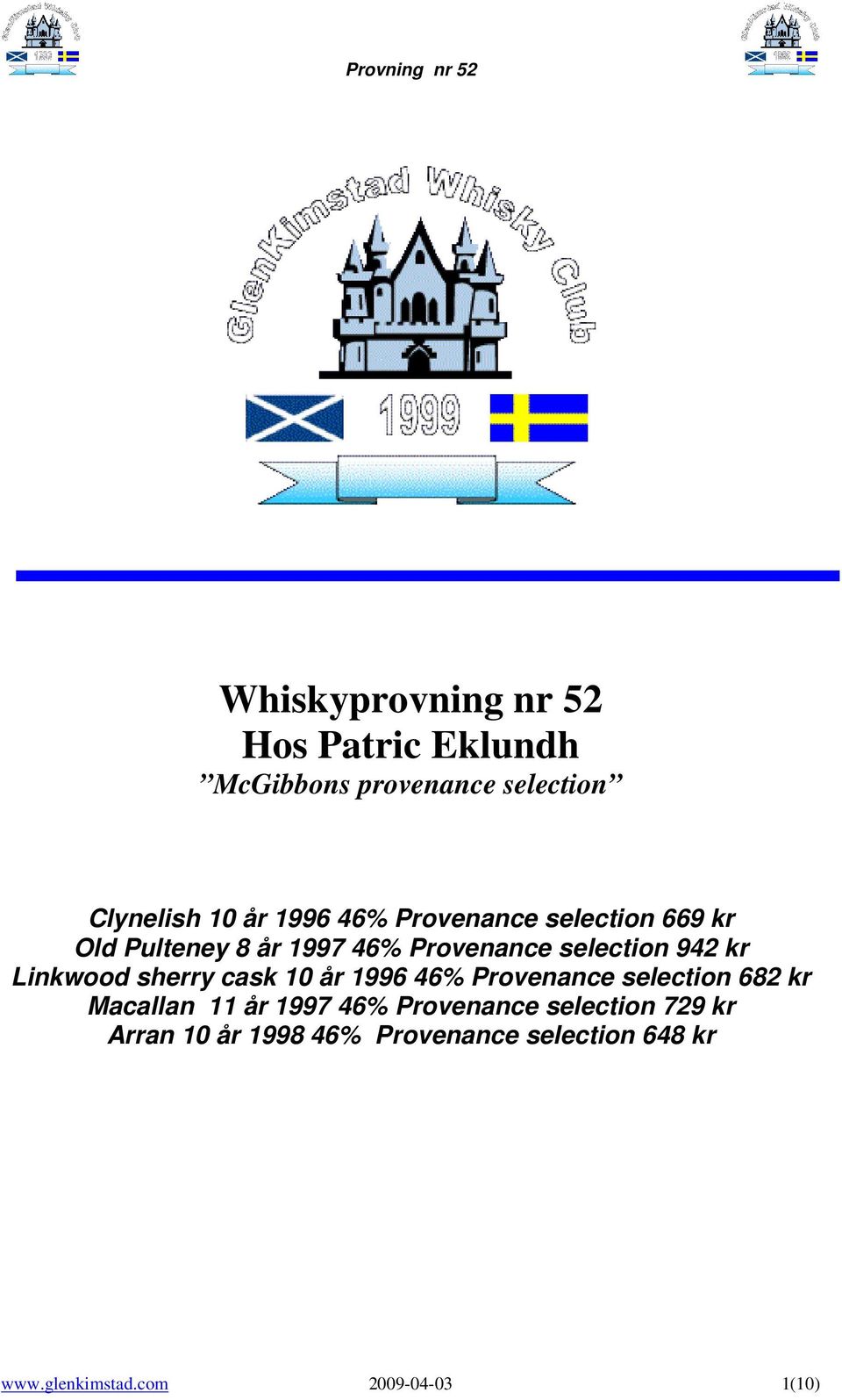 Linkwood sherry cask 10 år 1996 46% Provenance selection 682 kr Macallan 11 år 1997 46%