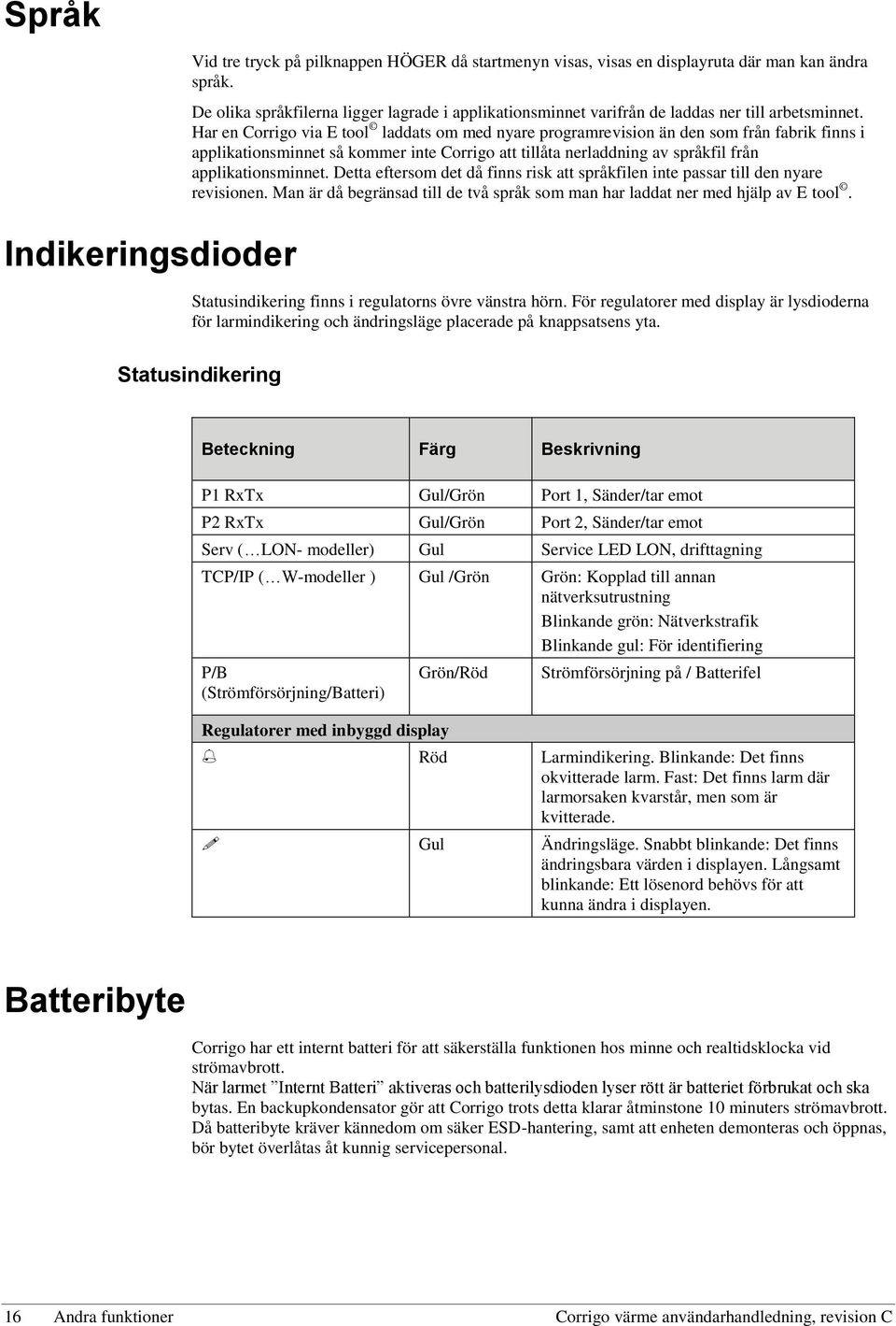 Har en Corrigo via E tool laddats om med nyare programrevision än den som från fabrik finns i applikationsminnet så kommer inte Corrigo att tillåta nerladdning av språkfil från applikationsminnet.