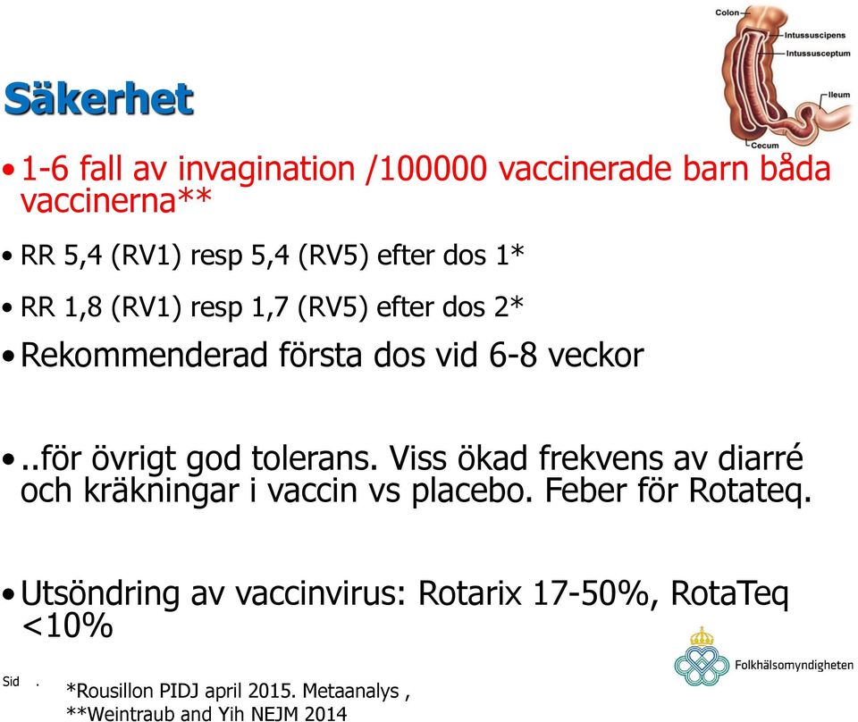 god tolerans Viss ökad frekvens av diarré och kräkningar i vaccin vs placebo Feber för Rotateq Utsöndring