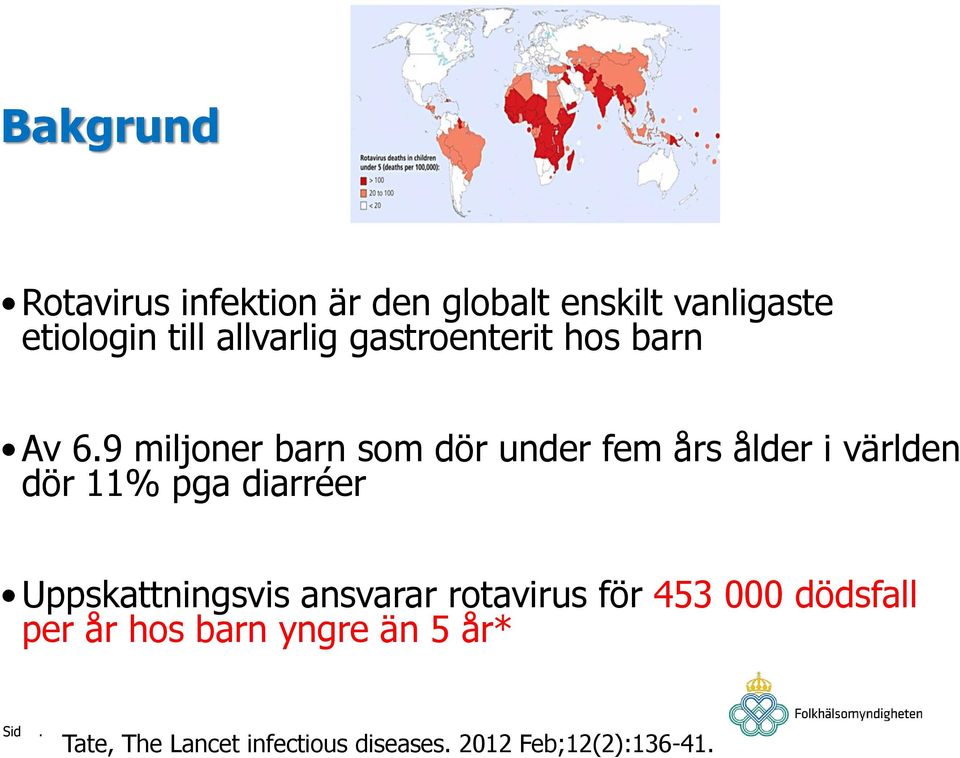 världen dör 11% pga diarréer Uppskattningsvis ansvarar rotavirus för 453 000