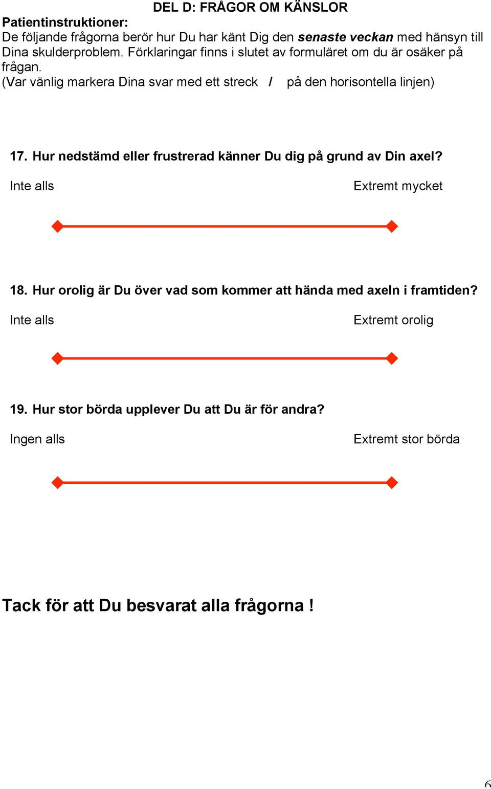 Hur nedstämd eller frustrerad känner Du dig på grund av Din axel? Inte alls Extremt mycket 18.