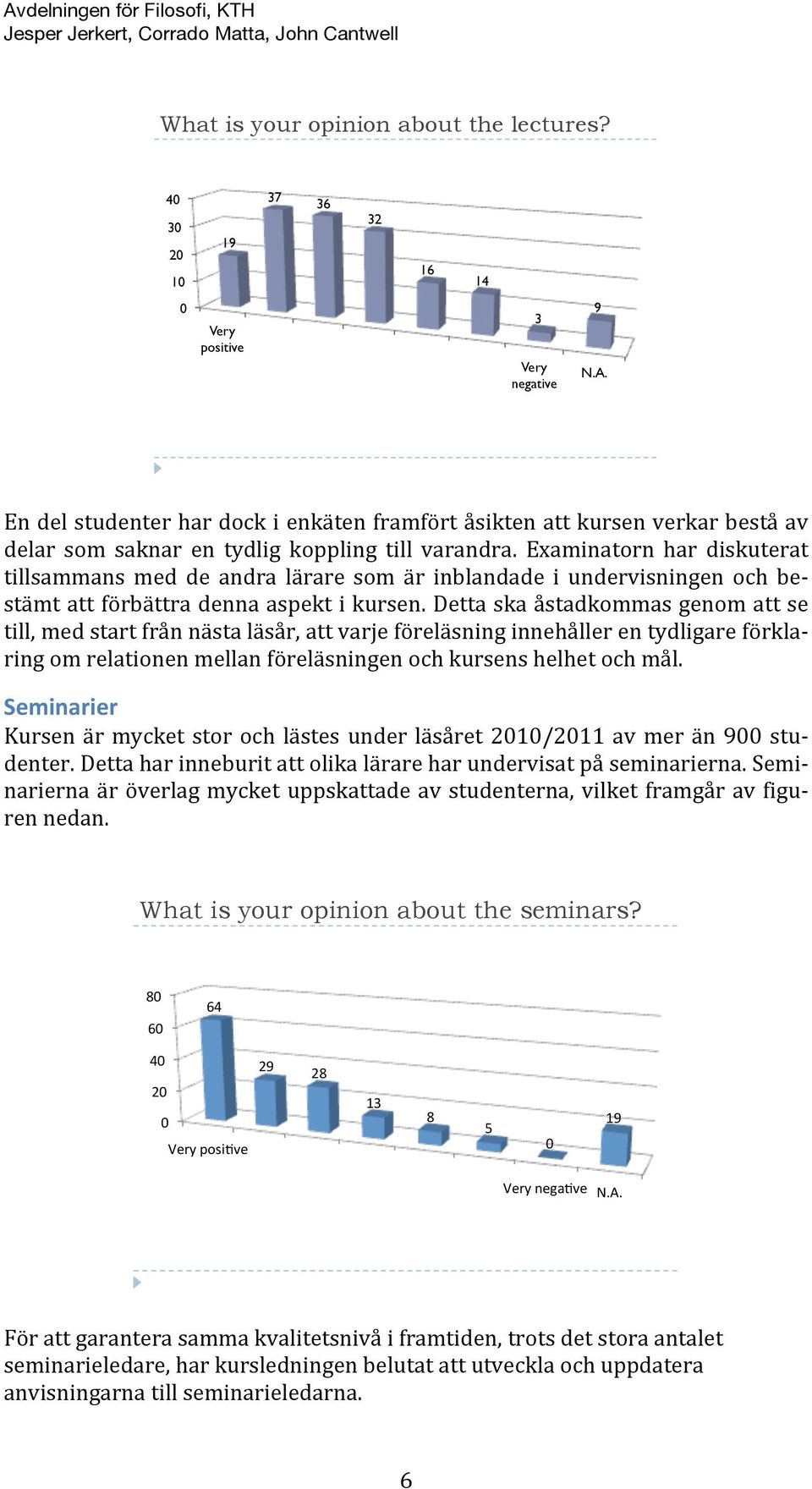 Examinatorn har diskuterat tillsammans med de andra lärare som är inblandade i undervisningen och be- stämt att förbättra denna aspekt i kursen.