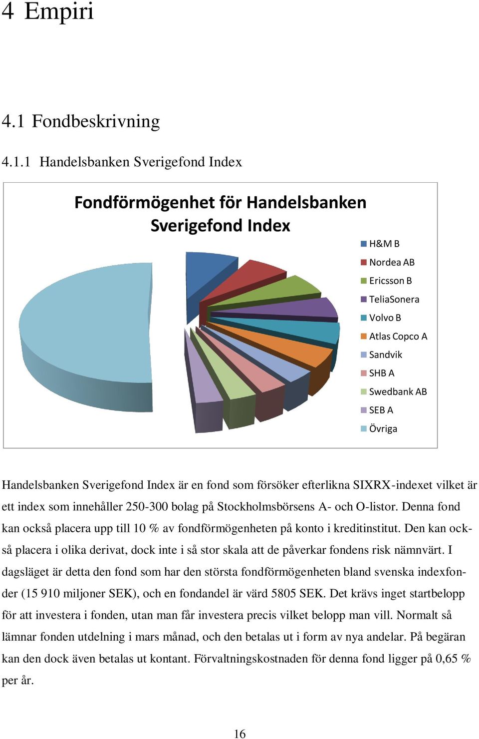 1 Handelsbanken Sverigefond Index Fondförmögenhet för Handelsbanken Sverigefond Index H&M B Nordea AB Ericsson B TeliaSonera Volvo B Atlas Copco A Sandvik SHB A Swedbank AB SEB A Övriga Handelsbanken