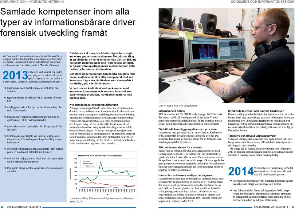 verksamhet har under året präglats av att utveckla vår 2013Enhetens spetskompetens när det gäller att ta emot stora, komplexa och udda ärenden genom att vi Databärare i skriven, tryckt eller digital